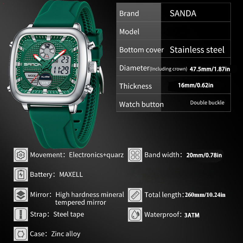 SANDA Luxury Business Alarm Clock Multi functional Calendar Men's Electronic Watch
