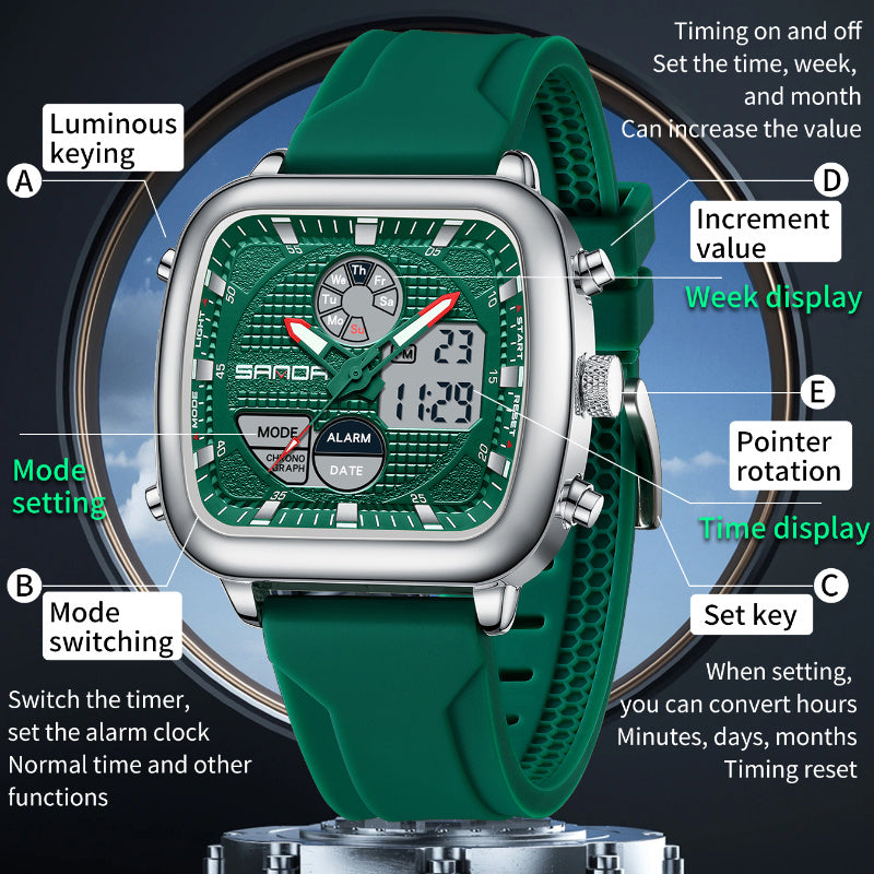 SANDA Luxury Business Alarm Clock Multi functional Calendar Men's Electronic Watch