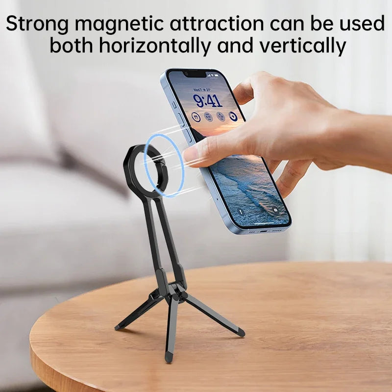 Minisopuru Magnetic Phone Tripod Stand Mini Portable Cell Phone Holde Aluminium Dual-sided Magnetic Smartphone Mount for iPhone