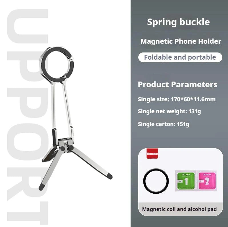Minisopuru Magnetic Phone Tripod Stand Mini Portable Cell Phone Holde Aluminium Dual-sided Magnetic Smartphone Mount for iPhone