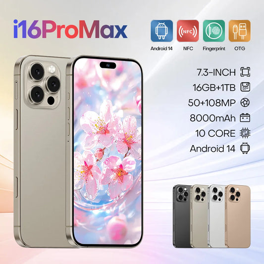 2025 New smartphone i16promax flagship 6.5-inch 16+1TB 5g camera key fingerprint Bluetooth headset can be purchased separately