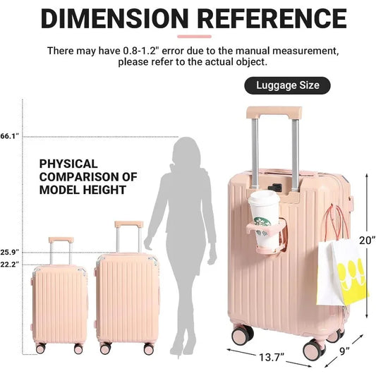 Carry-on Luggage with Cup Holder & USB Charging Port, Hard Side Luggage with Spinner Wheels, Lightweight Luggage for Travel