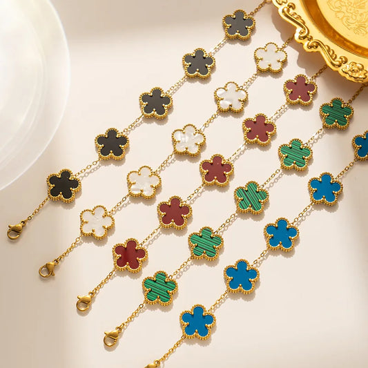 Classic Luxury Stainless Steel Bracelet Ladies Adjustable Five Flower Bracelets for New Fashion Party Jewelry Gifts Clover